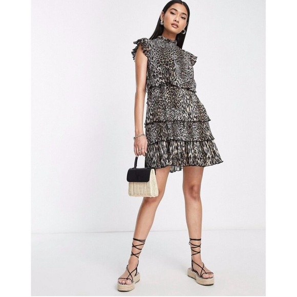 NWT AllSaints Antheia kiku Mini dress in brown Sz US 0 reg $299 - Picture 3 of 7